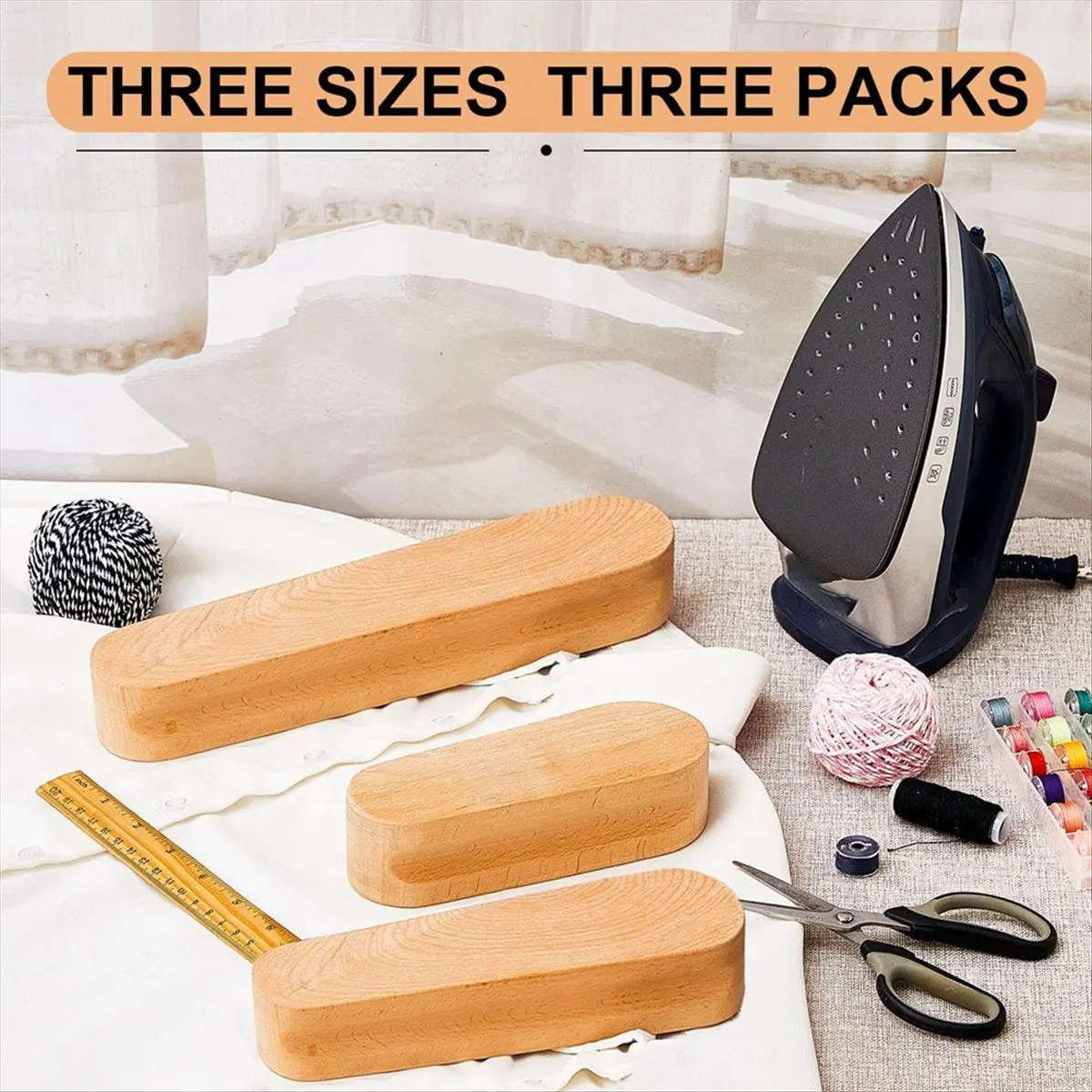 

(LBER) 3 Pcs Hardwood Tailors Clapper 7 Inches, 9.5 Inches 12 Inches Clapper Sewing Tool for Steam Iron Seam Sewing Quilting