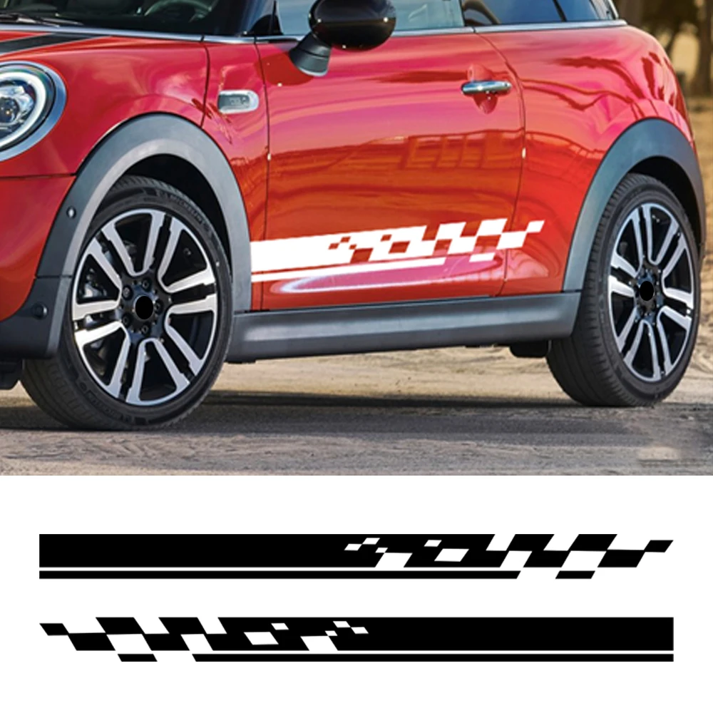 

1 пара наклеек на автомобиль Mini Cooper, шахматный флаг, боковая полоса, графические Наклейки на заказ 2010-2023
