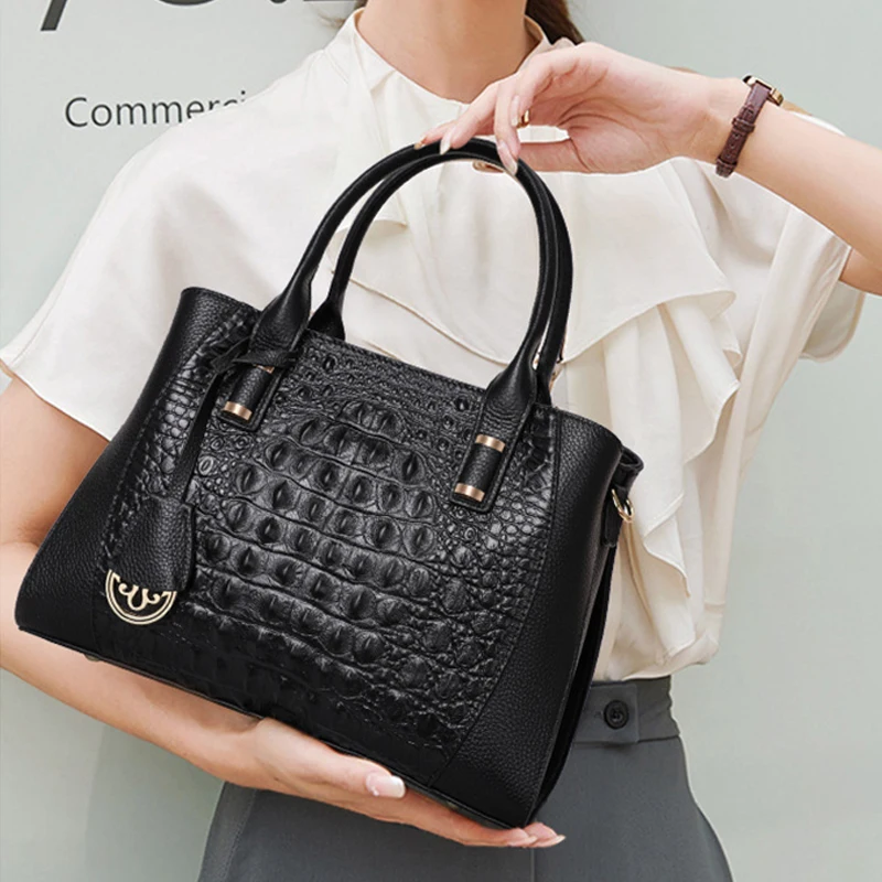 

Genuine leather bag Crocodile patter real cowhide women's bag luxury designer women's bag Large capacity tote shoulder bags