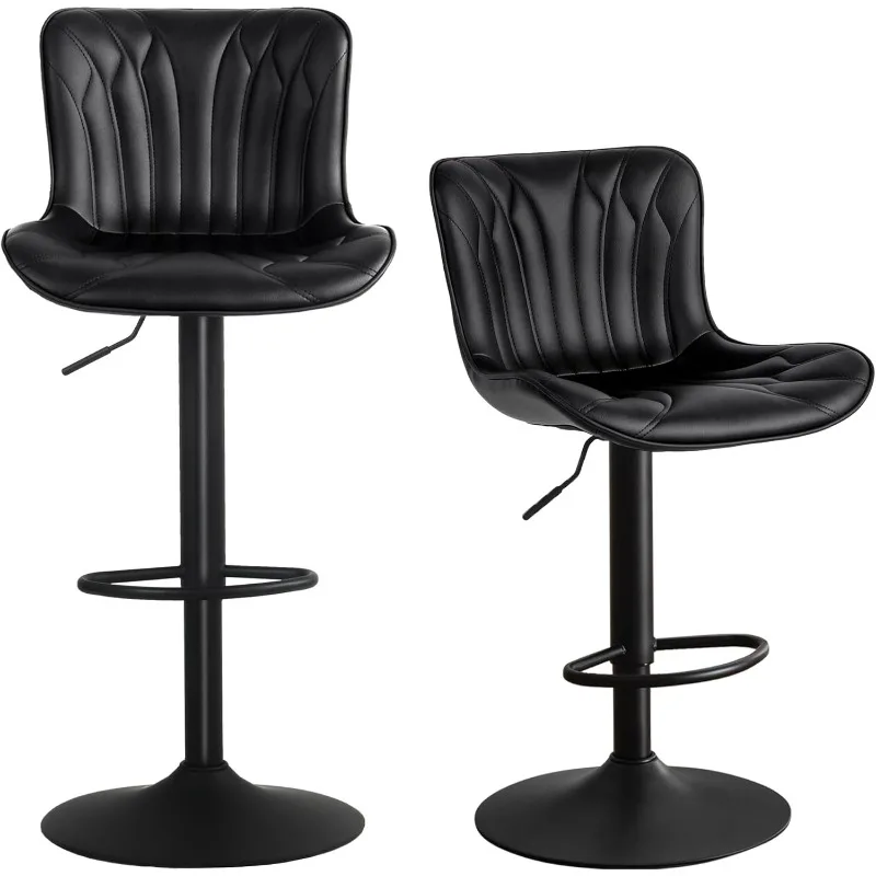 Bar Stools Set of 2 Black Barstools Adjustable Counter Height Stools 24 inch Swivel Modern Bar Stool with Back for Kitchen