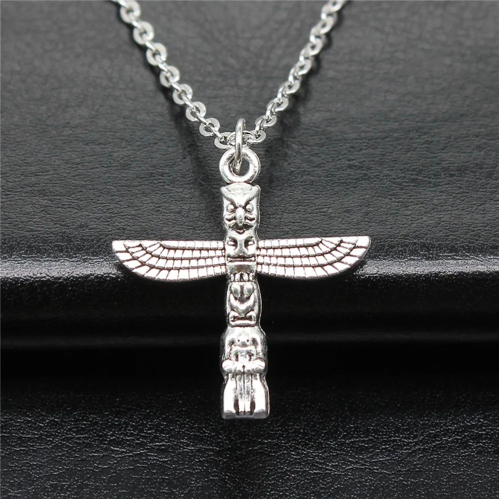 Dropshipping Antique Silver Color 27x25mm Mayan Totem Stone Column Pendant Necklace For Women