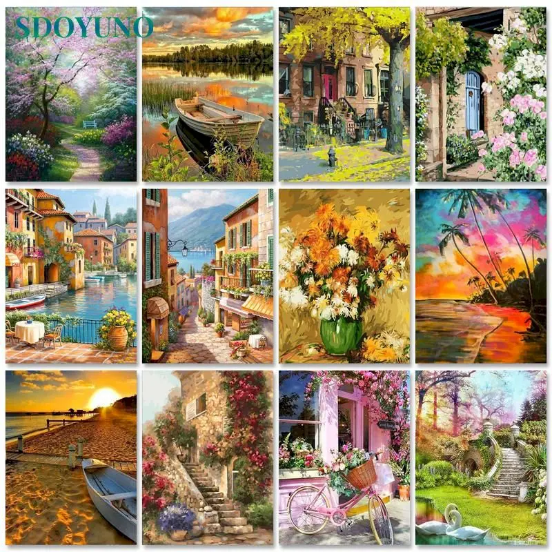 

SDOYUNO 40x50cm Painting by numbers Landscape Handpainted Art Scenery Pictures by numbers Drawing On Canvas Art Home decor