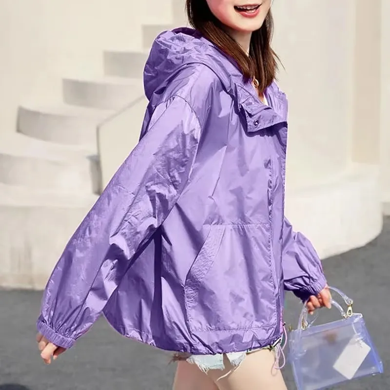 Fashion Women's Sun Protection Clothing Summer Thin Coat Sun Protection Breathable Casual Hooded Jacket Female Outerwear Tops