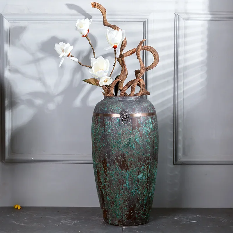new Chinese retro ceramic vase living room entrance flower arrangement floor to make old flower utensils three-piece