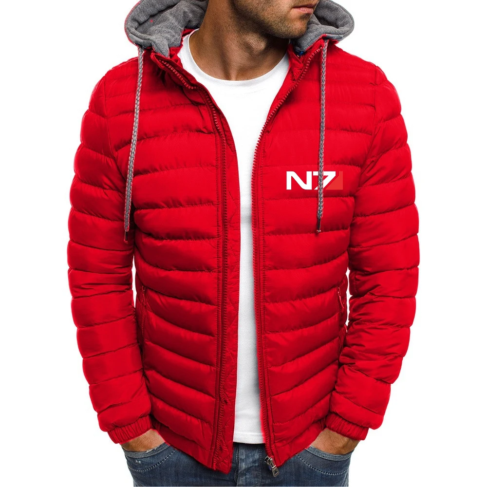 2024 Men New N7 Mass Effect Logo Autumn and Winter Thick Hooded Fashion Printing Comfortable Casual Cotton-Padded Jacket Tops