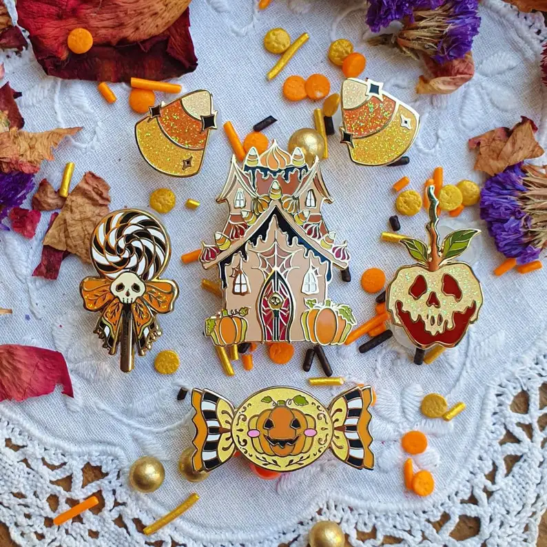 Collection effrayant d'Halloween, 2020 Broche en émail dur bonbon Aliments. Jack O Lantern. Ci-après ycorn. Crâne de sucette.