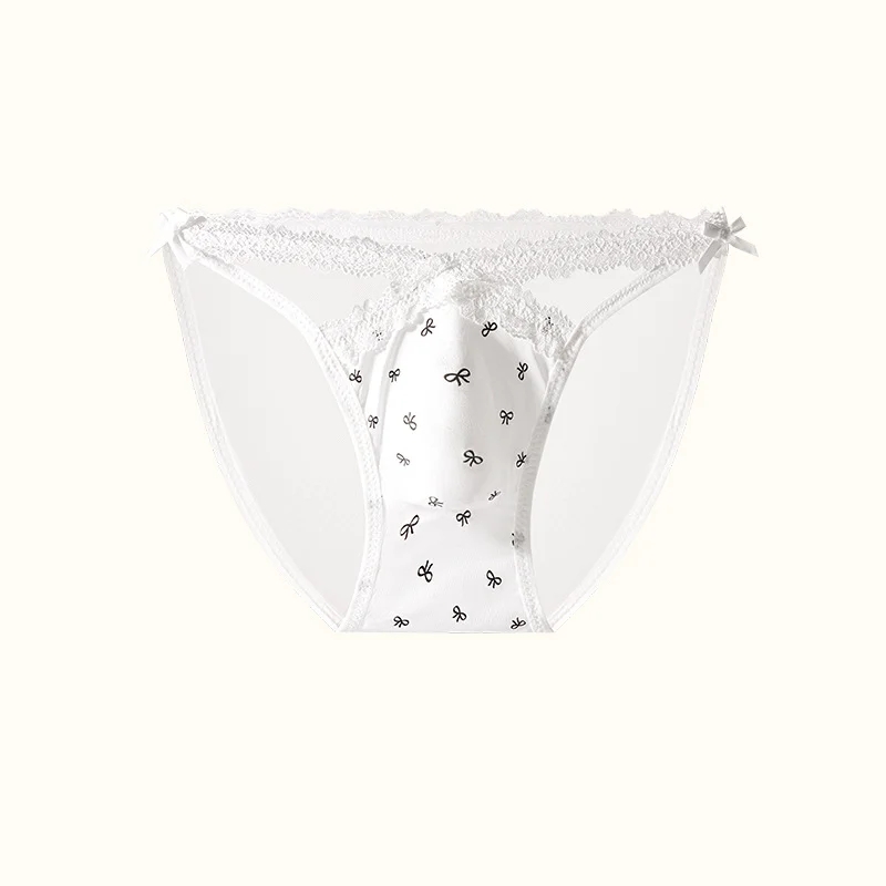 Men's silk underwear with sexy cut-out design, bow-knotted lace, low waist, 3D three-dimensional wrapping, comfortable and breat