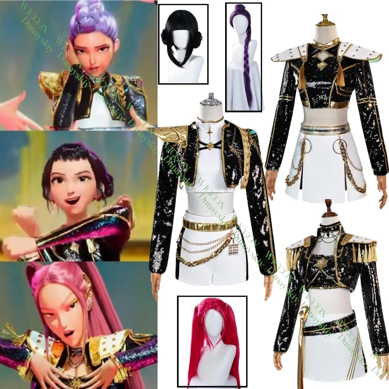 

Mira Zoey Rumi Косплей Huntrix Kpop Охотники на демонов Костюм Парик Золотой сценический костюм на Хэллоуин Блестящий наряд для ролевых игр