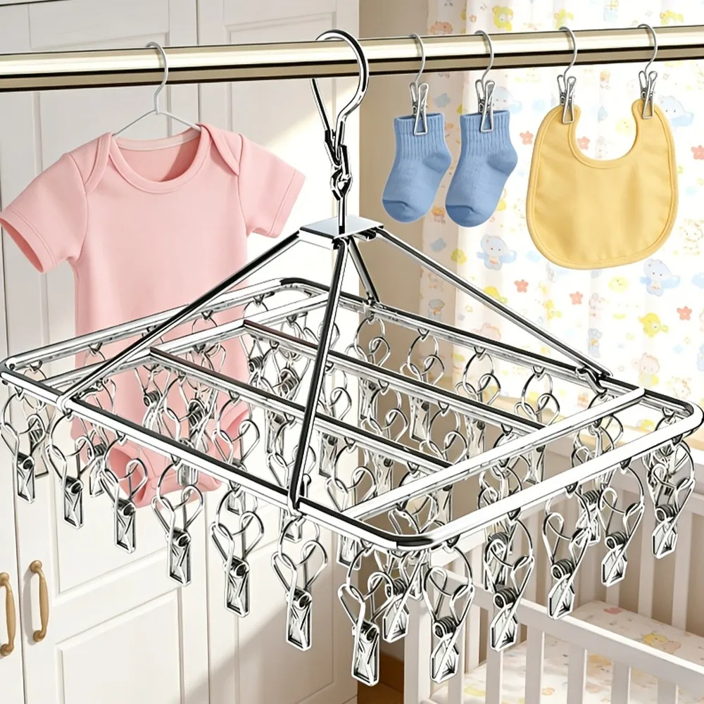 Varal de Aço Inoxidável com 8, 20, 40, 60 Prendedores para Lingerie, Meias e Roupas de Bebê - Durável