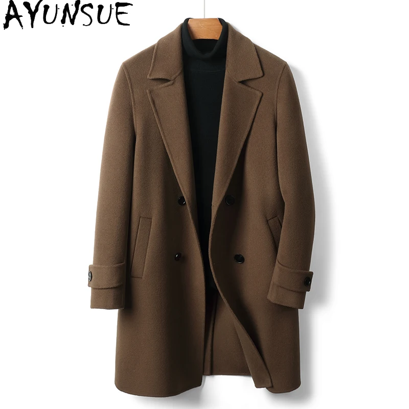 AYUNSUE Winter Natural Woolen Coat Refined and Gentle Mens Coat Double-sided Fashion Coats for Men Casacas Para Hombre 2024