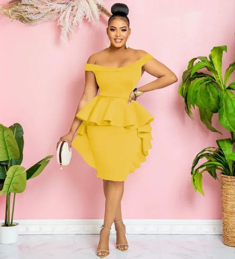 

GUWU Elegant Off Shoulder Zipper Side Ruffles Short Sleeve V-neck Bodycon Women Dress Club Evening Sexy Party Dresses