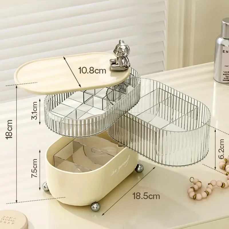 Caja de almacenamiento de mesa giratoria de joyería, estante de almacenamiento de lápiz labial de lujo ligero, a prueba de polvo, multicapa transparente