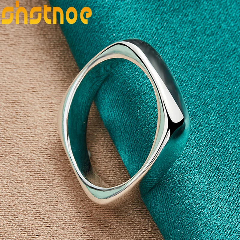 SHSTONE 925 Sterling Silver Smooth Square Ring For Women Man Bridal Wedding Bands Lady Party Fashion Pretty Charm Simple Jewelry - Detail 1