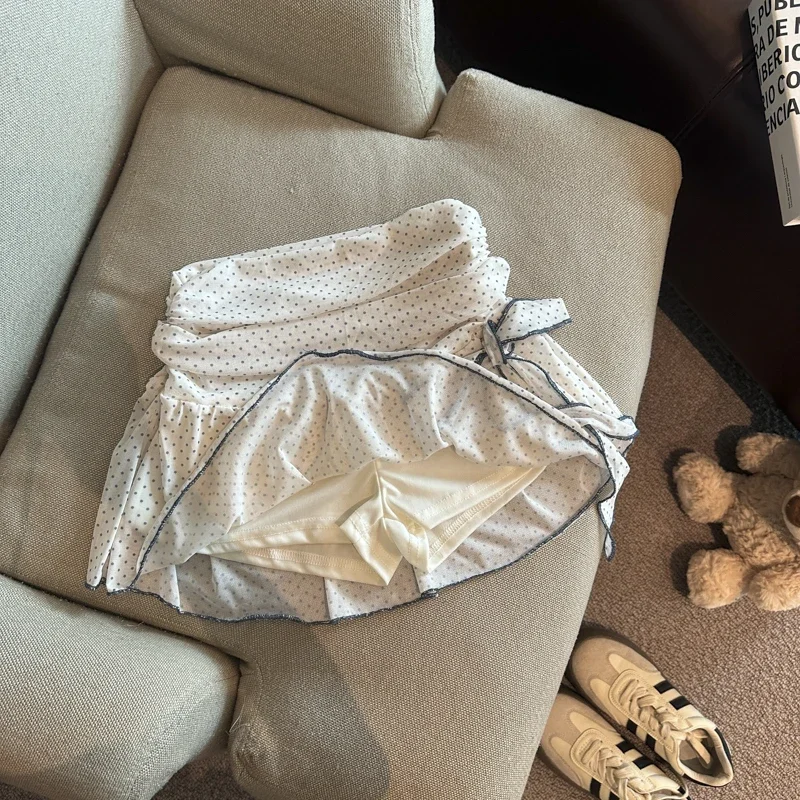 الكورية Y2K منقطة تنورة صغيرة المرأة Kawaii لطيف القوس ضمادة التنانير السوداء الصيف موضة طباعة تصميم ألف خط Faldas جديد #5