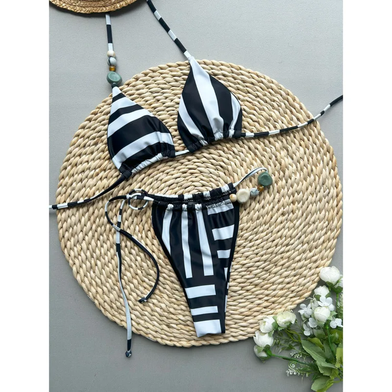 Push Up Bikinis 2025 Sexy Women Swimsuit Female Swimwear Striped Bikini Set Stone Biquini Bathing Suit Swimming Suit Beachwear