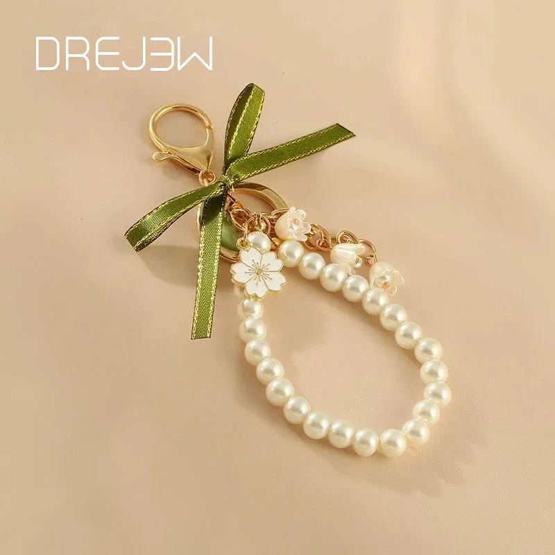 DREJEW 2025 Lily of The Valley Flower Leather Keychain for Women Korea Fashion Sweet Key Chains Green Fairycore Accessories