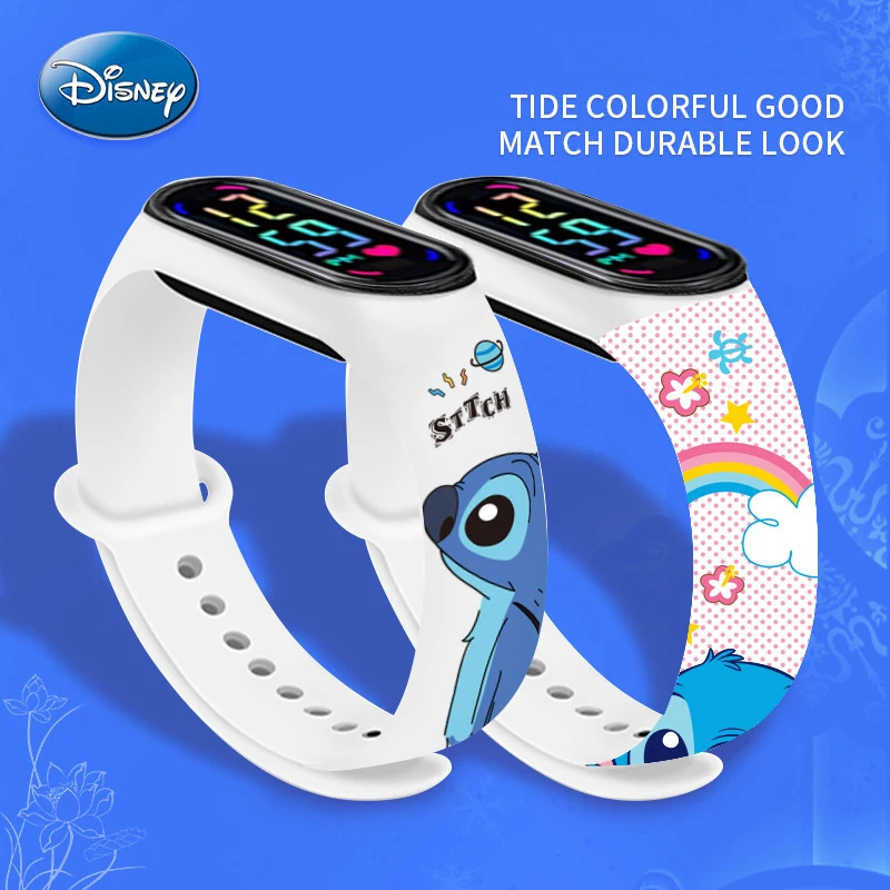 Jam tangan gelang LED anak-anak, jam tangan gelang bercahaya karakter kartun Anime Disney Stitch Sonic, jam tangan anti air sentuh, hadiah mainan olahraga