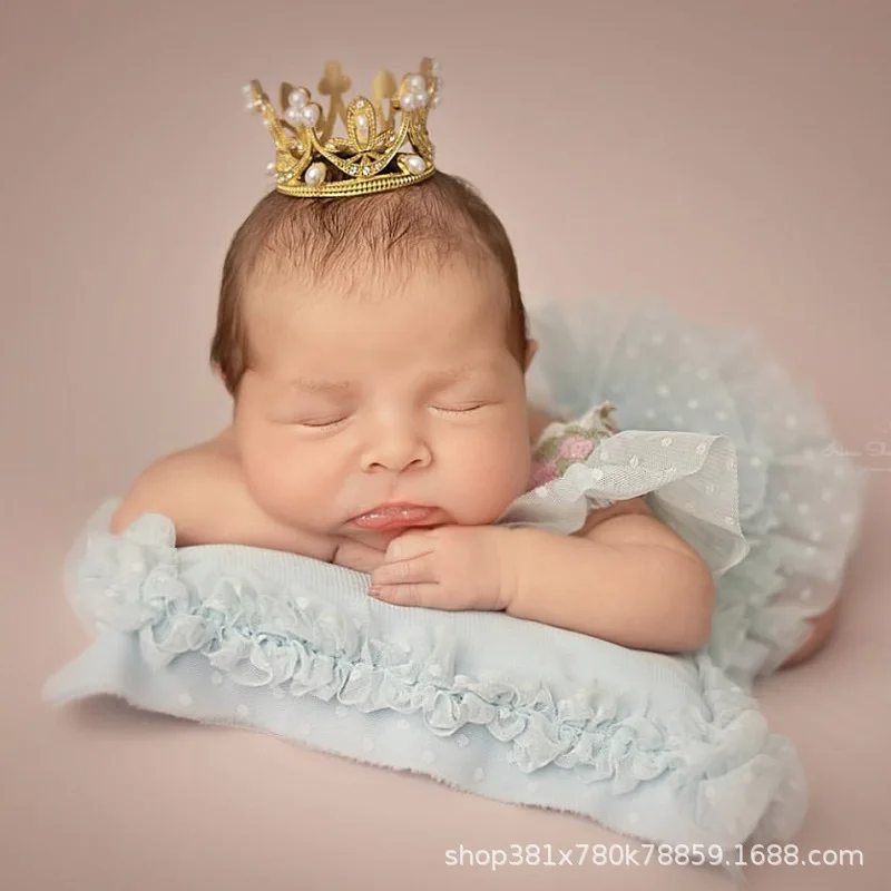 

Newborn Princess Photography Props Baby Headdress Crystal Crown Round Crown Hair Ornament Newborn Photoshooting Props