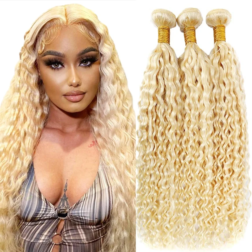 613 Blonde Deep Wave Vietnamese Curly Human Hair Bundles 28 30 32 Inch 1 2 3 Bundle Deals 100% Virgin Remy Hair Weave Extensions