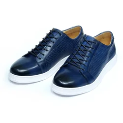 Big Sizes Luxury Genuine Leather Men's Casual Shoes Lace-up Blue Black Flat Sneakers Driving Travel Derby Shoes Footwear Male