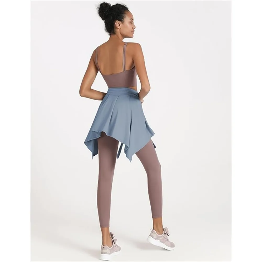 Women Solid Color Yoga Tennis Up Skirt Athletic Workout Running Tie Up Wrap Skirts Hip Covering Asymmetrical Scarf image 4