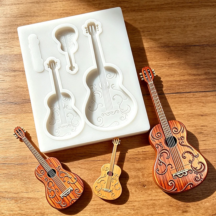 Gitarren-Silikonform für Zuckerguss, Harzwerkzeuge, Cupcake-Backform, Fondant-Kuchendekorationswerkzeuge