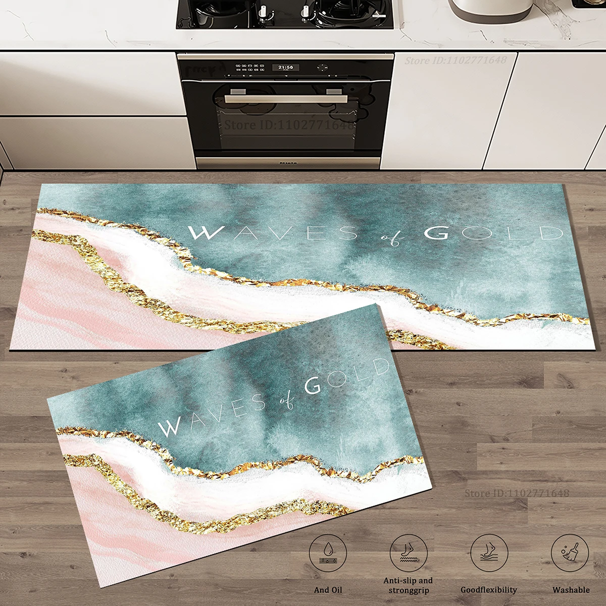 Marble Pattern Kitchen Absorbent Rugs  Doormat Fit Cabinet Washable Non-Slip Bathroom Entrance Carpet Long Large Colorful Mat
