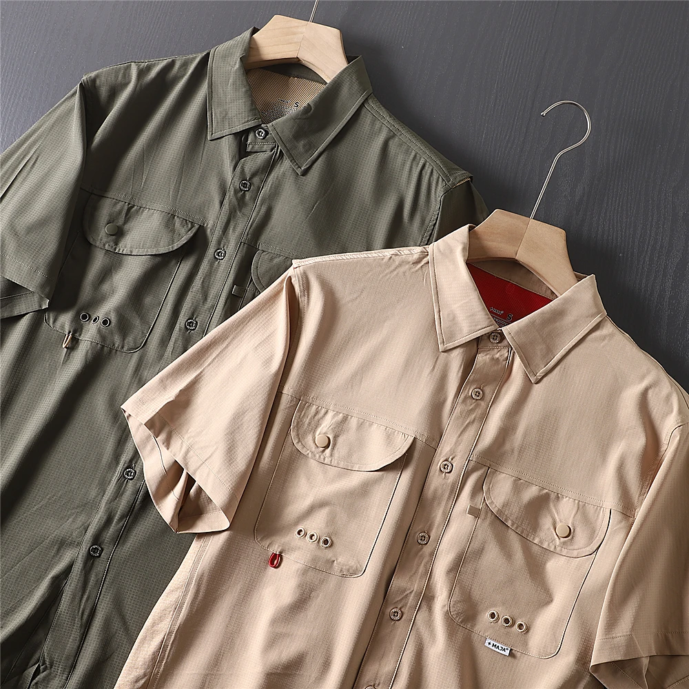 High Performance Outdoor Men's Short Sleeve Shirt Fishing Summer Waterproof Sun Protection Breathable Polyester Fiber
