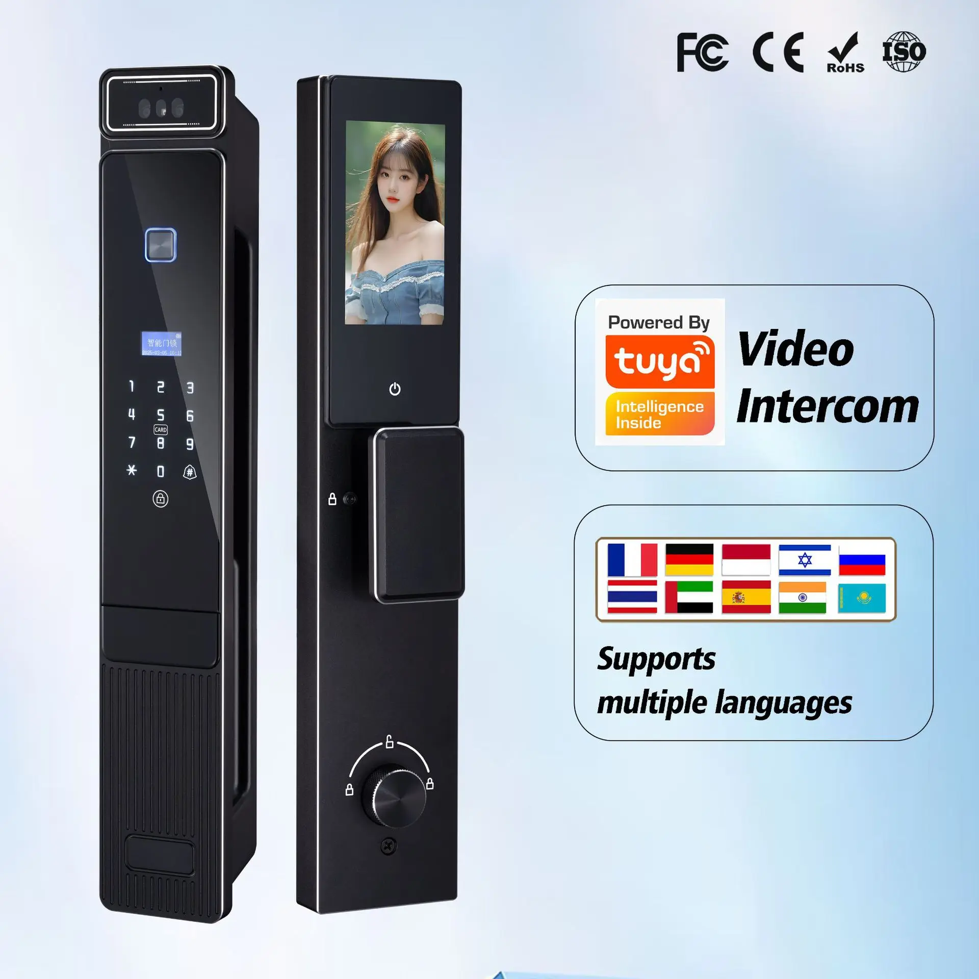 

Waterproof face graffiti temporary password key Israel 6590 fingerprint security door lock quick open smart zigbee