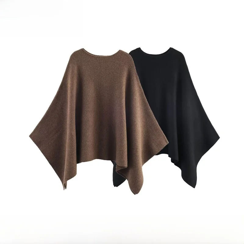 

Faion Asymmetric Knitted Cowl Coat New Autumn Winter Women's Street Sle Polyester Fiber Long Sve round Ne Button