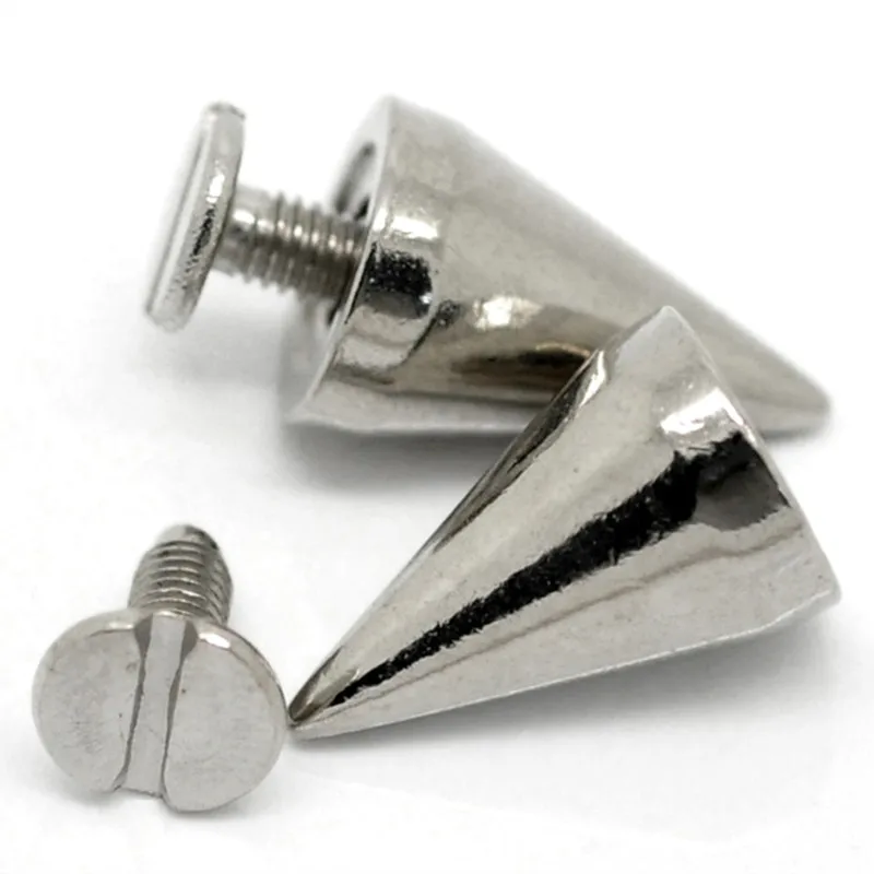 

50Sets Silver Tone Studs Spots Punk Cone Spike Garment Rivets Sewing Bags Shoes 15x10mm 8x7mm