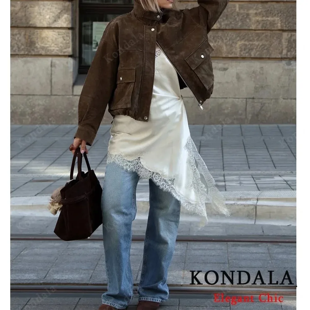 KONDALA Donne Affascinante Mini Abito In Pizzo Asimmetrico Cami Abito Corto 2025 Estate Autunno Moda Vacanza Festa Spiaggia Mujer Abito