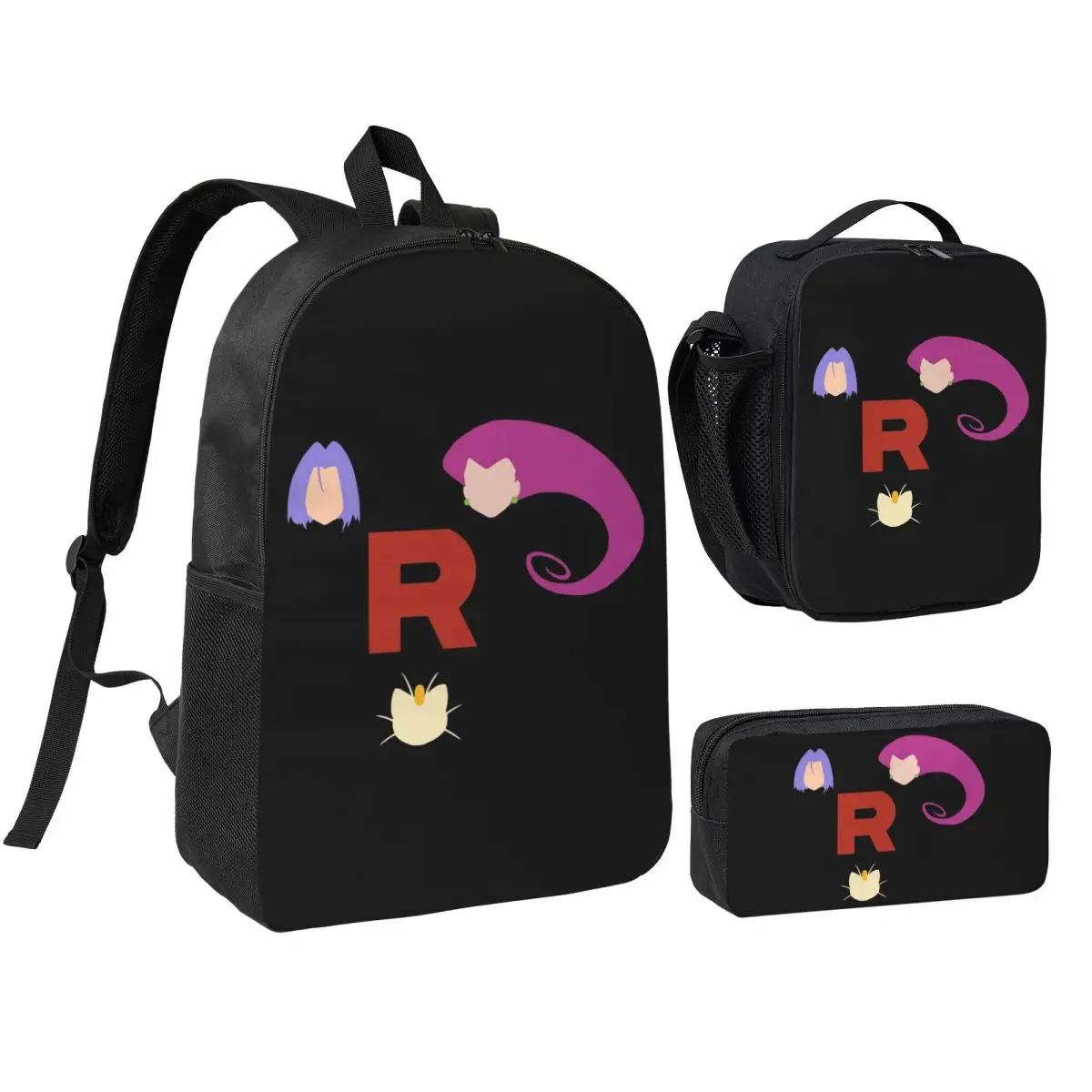 

Letter R Team Rocket Logo Backpack Boys Girls BookBag School Bag Shoulder Bags 3ps Insulated Lunch Bag Pencil Case
