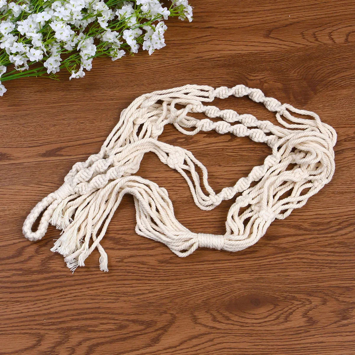 

Cotton Rope Plant Hanging Basket Hand Knitted Flowerpot Net Bag For Indoor Outdoor Wall Mounted Decoration