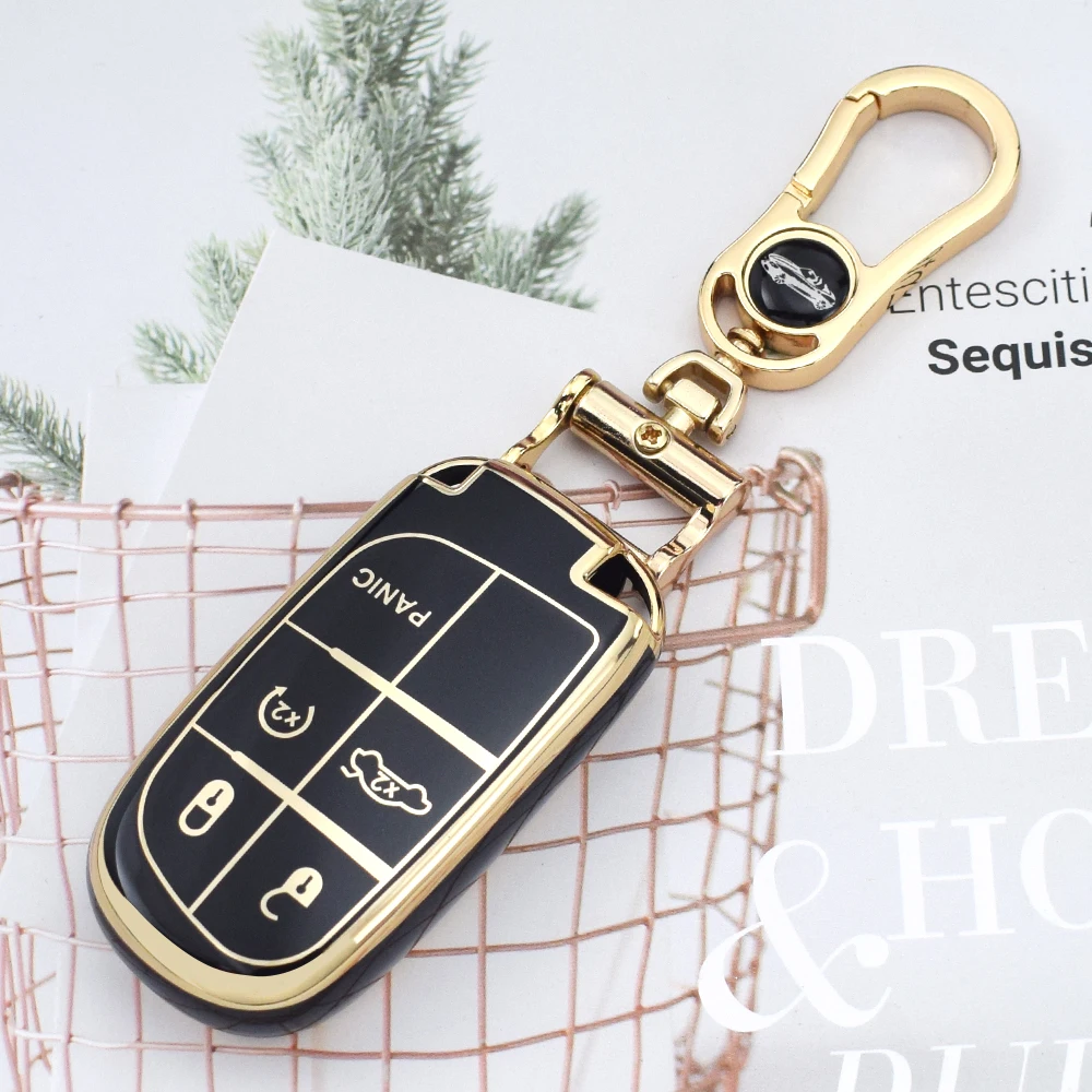 5 Buttons TPU Remote Car Key Shell for Dodge Dart Ram 1500 Dart Challenger Charger Chrysler 300 for Jeep Keyless Keychain