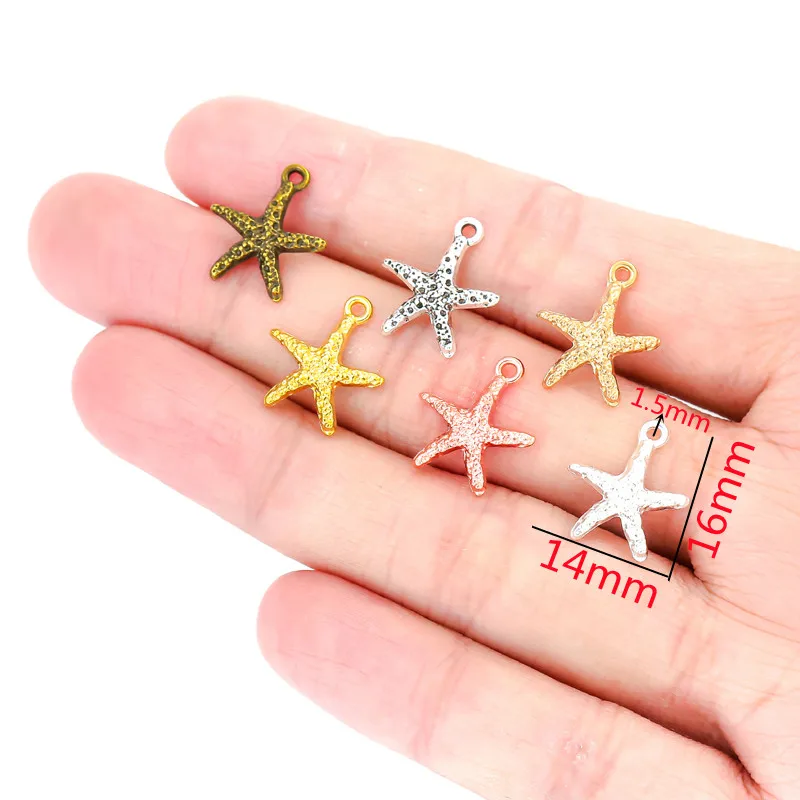 30Pcs 6colors alloy Small starfish Charm Alloy Funny Marine Life starfish Pendant DIY Making Fancy Jewelry Accessories 16/14mm D