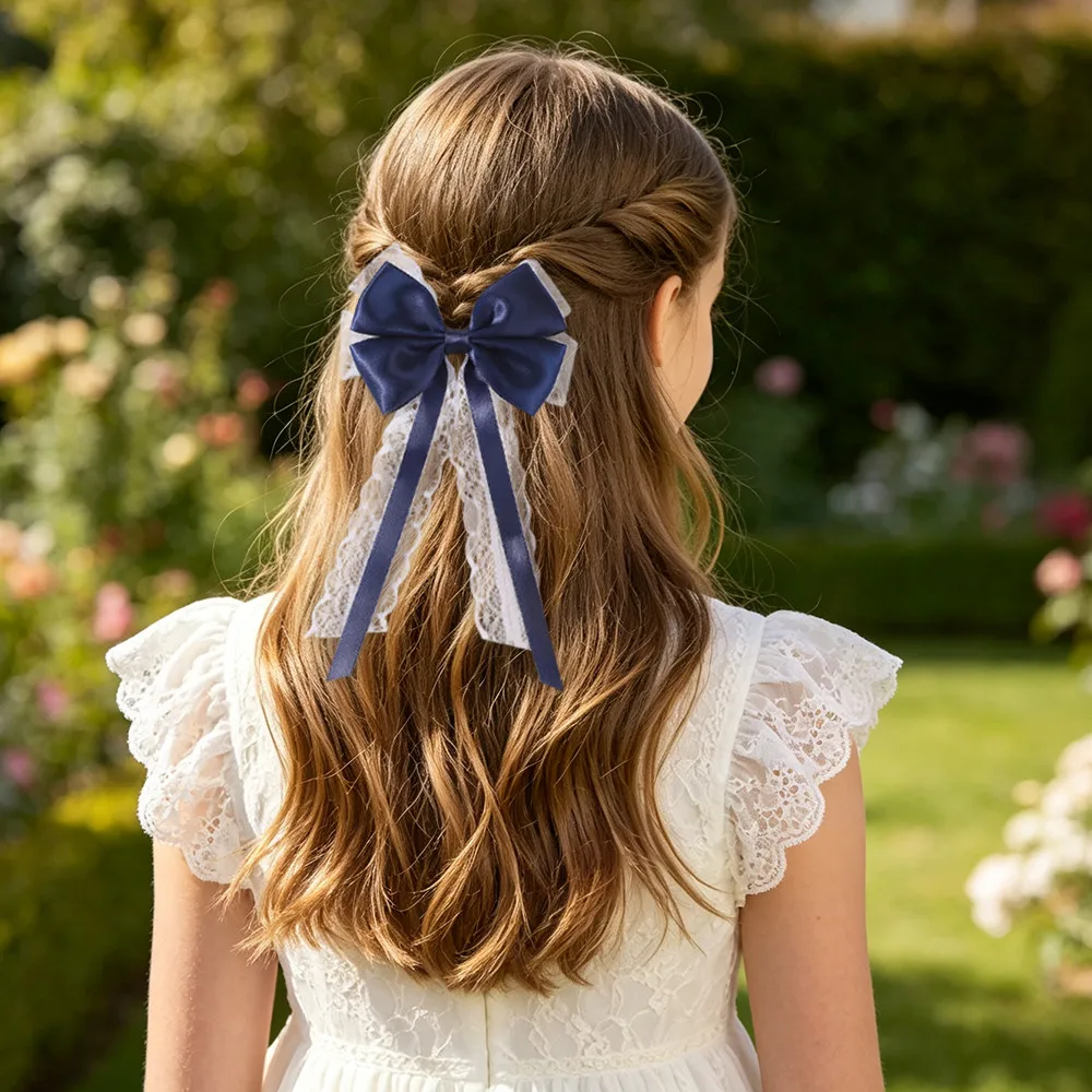 2 Lazos de Satén con Cola Larga para el Cabello, Par a Juego, Bandas para Cola de Caballo, Accesorios Escolares para Niñas Estilo JK Lolita