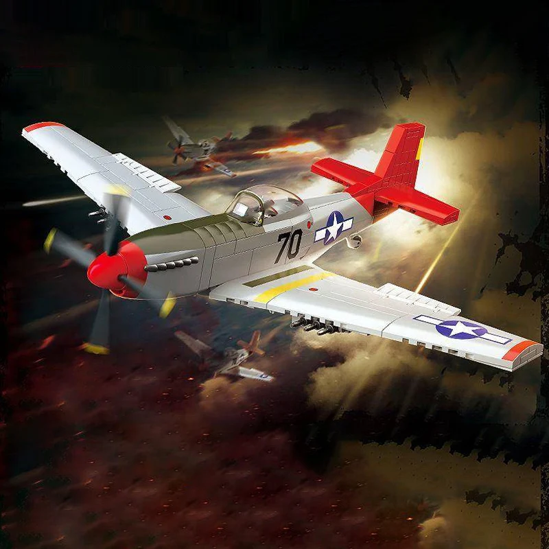 

580PCS Military WW2 P-51D Mustang Fighter Building Blocks Weapons Army Figure Model Brick Plane Soldier Toys For Boys Kids Gift