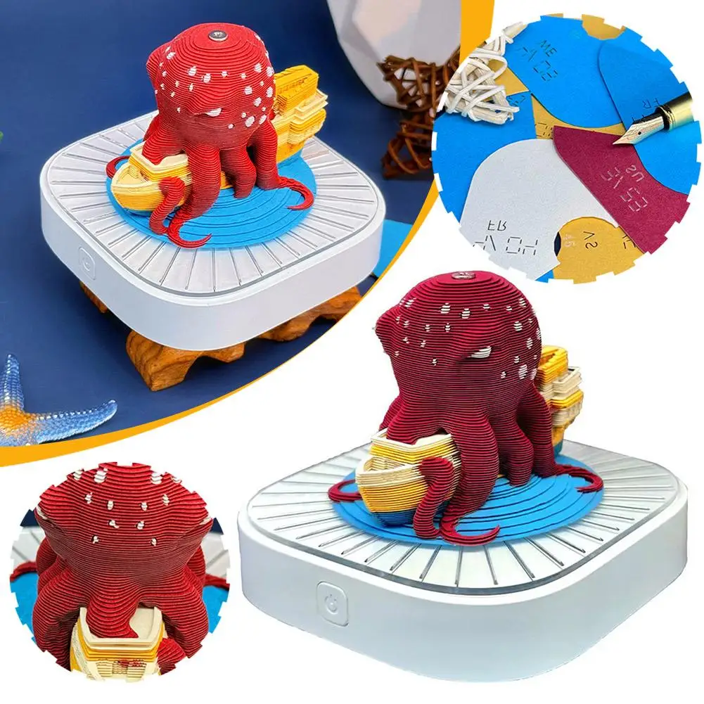 2025 New 3d Calendar Memo Paper Carving Ocean Octopus Gift Ornament Gift Children's Party Companion Pirate Student V3l2