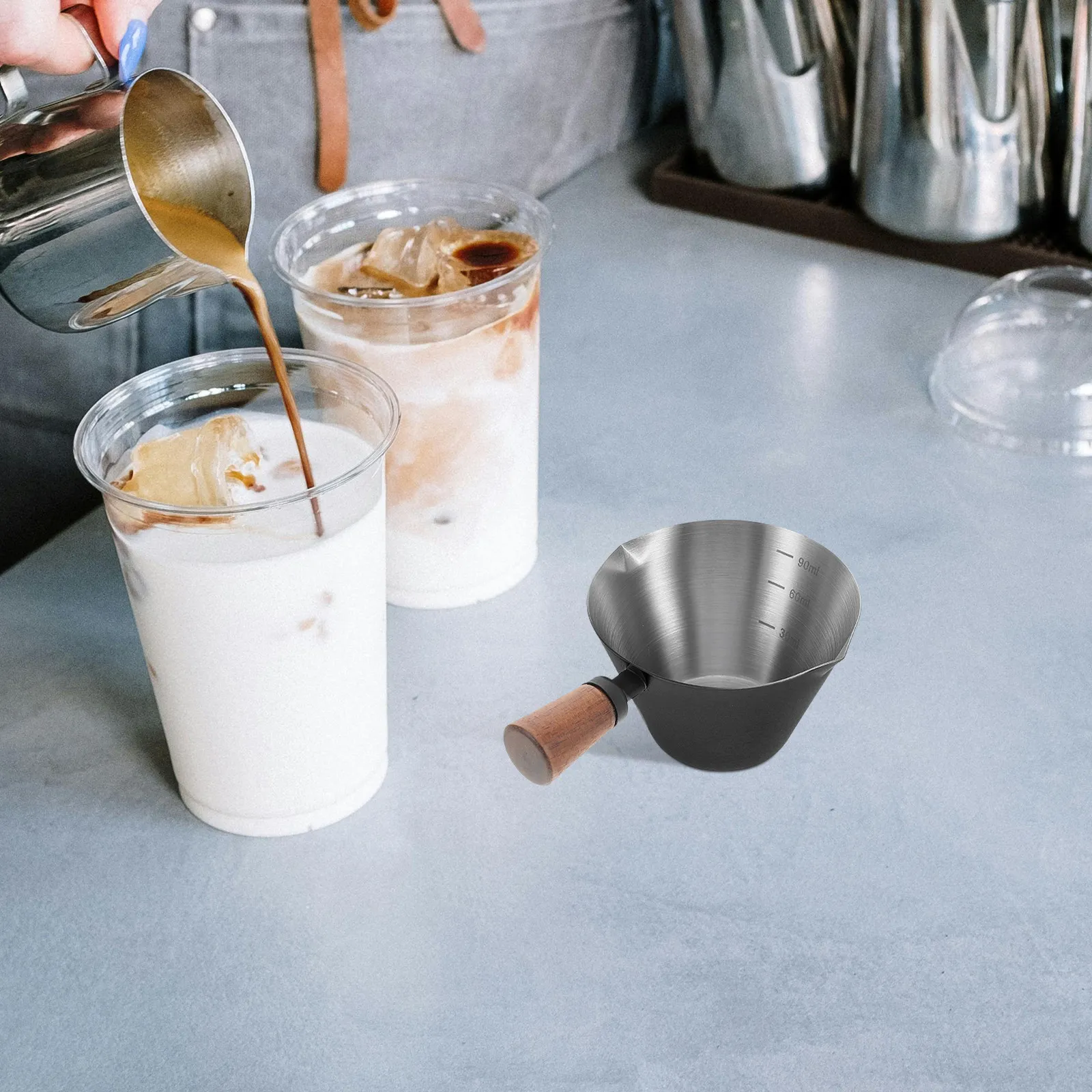 Pour Spout Pitcher - Cangkir Espresso Stainless Steel dengan Pegangan