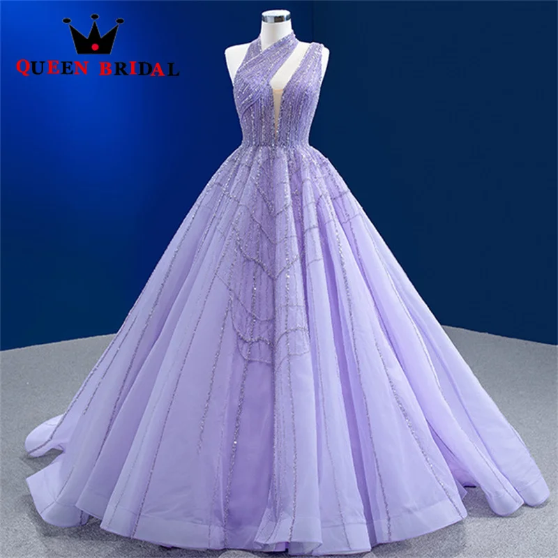 

Sexy Charming V Neck Tulle Sequined Evening Dress 2023 New Sleeveless Formal Backless Ball Gowns Robes De Soirée Custom ZX58