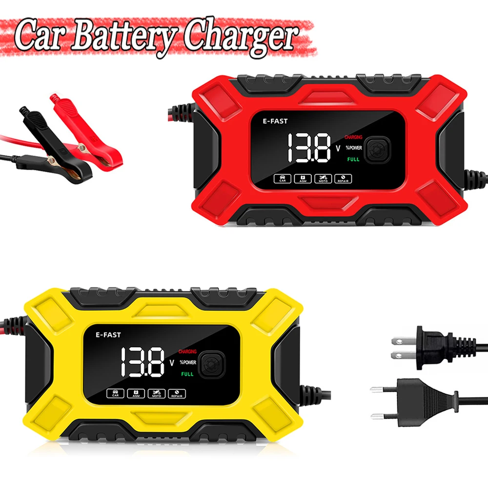 

12V Car Fast Battery Charger Automobile Multifunction Pulse Repair Smart Battery Starter EU/US Plug For Car Truck Motorcycle