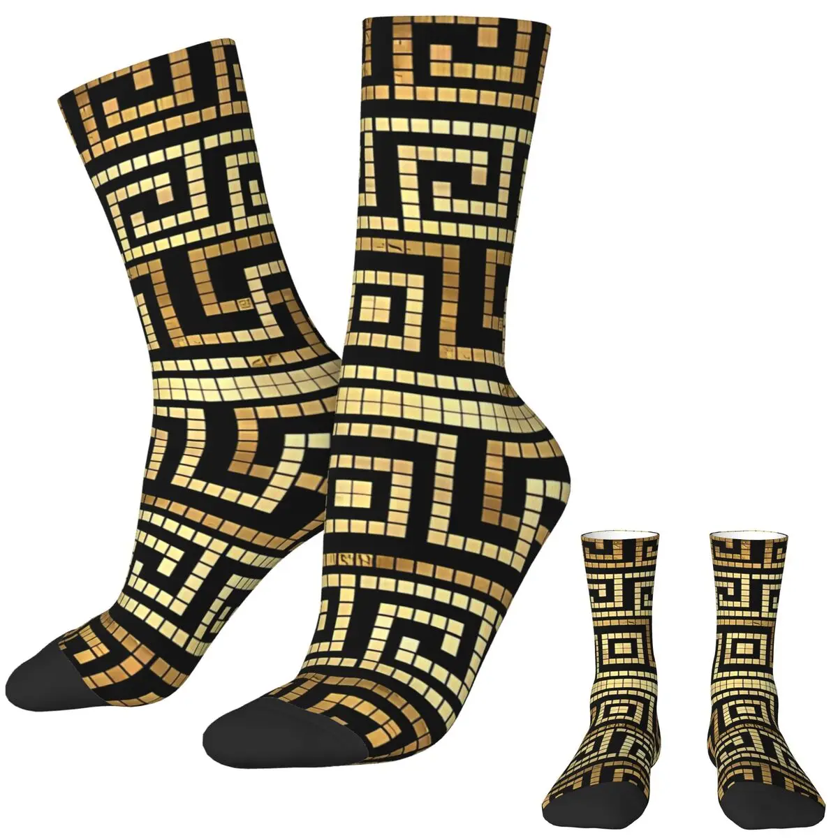 Gold Greek Key Socks Elegant Stockings Autumn Anti-Slip Couple Socks Comfortable Pattern Climbing Socks