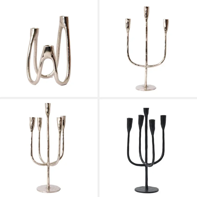 Light luxury simple aluminum silver three-headed five-headed tall candlestick, candlestick decorative ornament