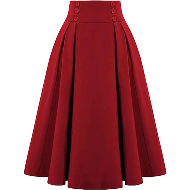 Medieval Autumn Winter Women Vintage Skirt Women Casual A- Line Skirt With Pockets Elastic High Waist Long Pleated Gothic Skirt