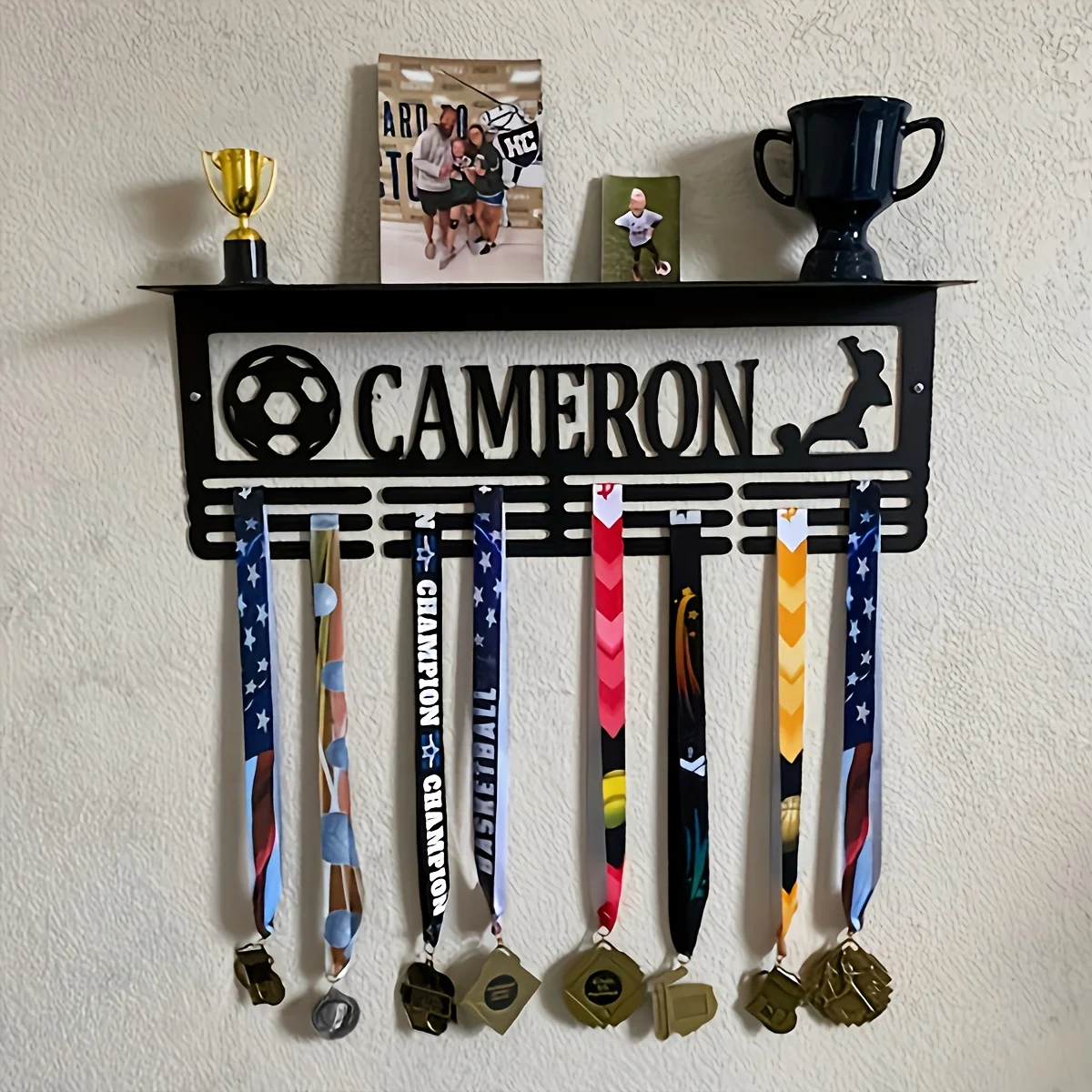 1Pc Custom Creative Football Metal Medal Holder Rack,Hang Metal Wall Art,Home Decor Sports Award rack storage rack,Birthday Gift