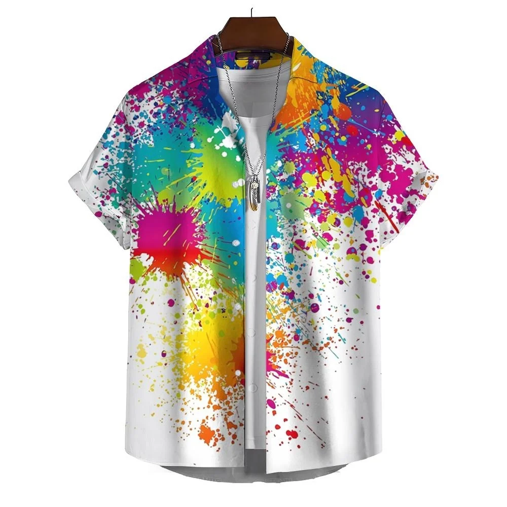 Colorful Casual Shirt Men Abstract 2024 Summer Hawaiian Shirt Fashion Top Daily Simple Loose Breathable Shirts Men Clothing