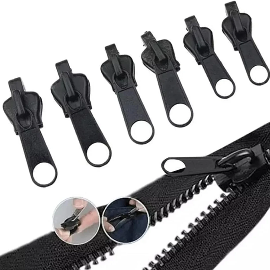 6Pcs Black Universal Instant Fix Zipper Repair Kit Replacement Zip Slider Teeth Zippers