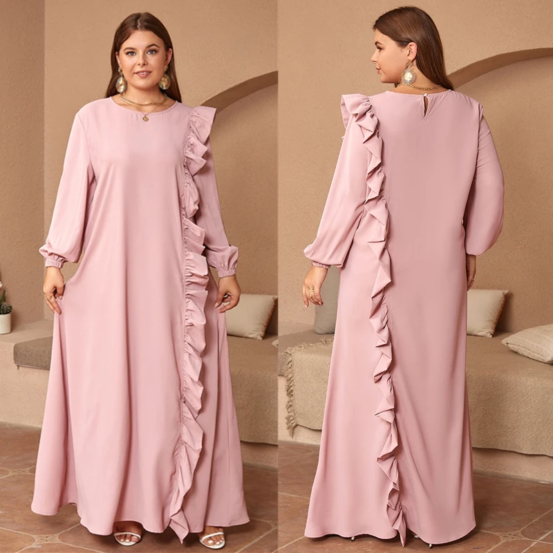 Pleated Fashion Pink Kaftan Dress Muslim Abaya Dubai Turkey Robe Ramadan Dresses Women Elegant Full Sleeve Evening Party Clothes