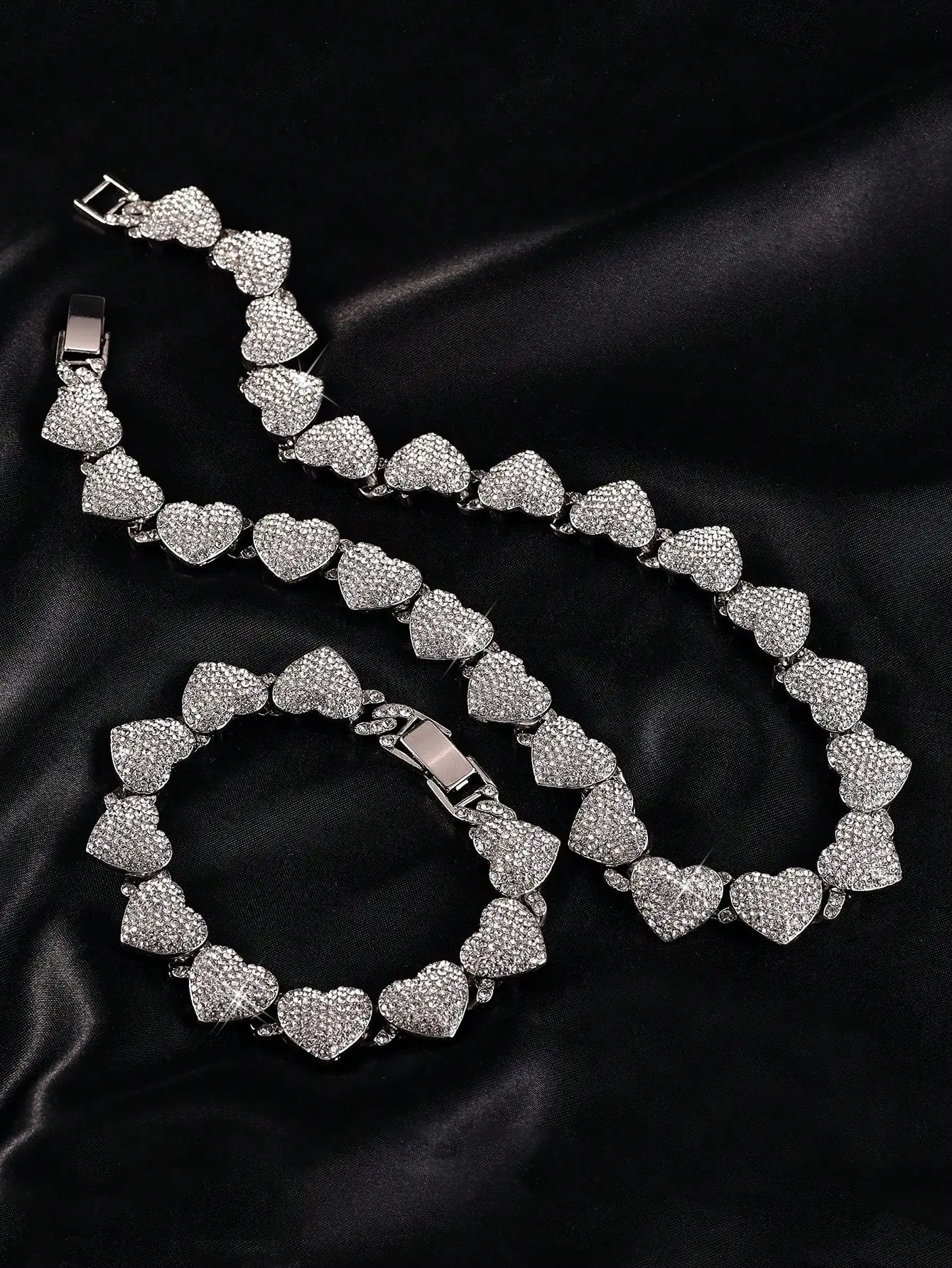 1Pc Hip-Hop Jewelry Set - Large Heart Necklace & Bracelet, Fully Covered , Perfect for Daily Wear, Holidays & Gifting